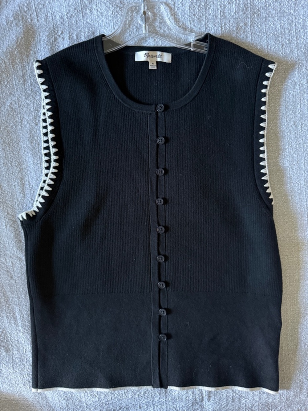 Madewell Blanket Stitch Crewneck Sweater Vest White Trim Size M - Picture 5 of 7